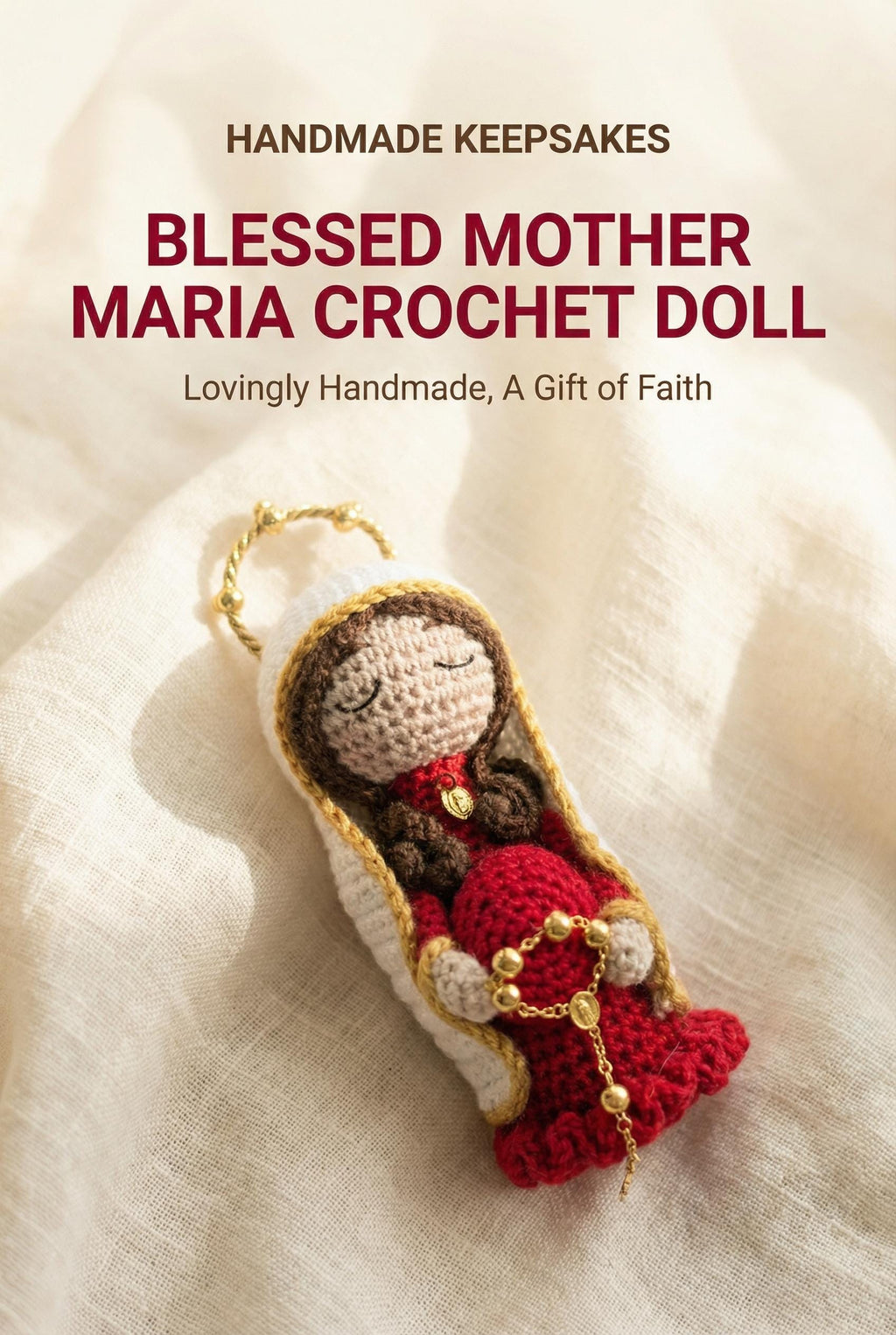 Handmade Crochet Blessed Mother Maria Doll - 7" Cotton & Acrylic Yarn